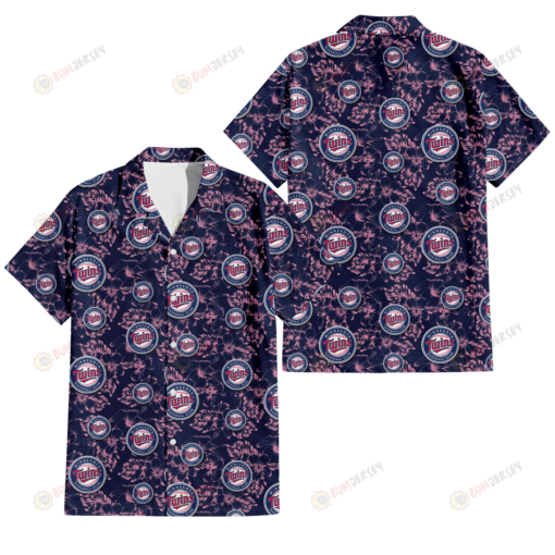 Minnesota Twins Thistle Sketch Hibiscus Dark Slate Blue Background 3D Hawaiian Shirt