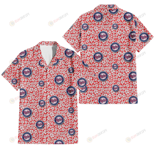 Minnesota Twins Tiny White Hibiscus Pattern Red Background 3D Hawaiian Shirt