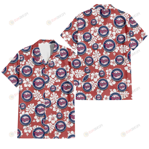 Minnesota Twins White Hibiscus Indian Red Background 3D Hawaiian Shirt