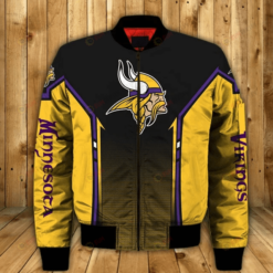 Minnesota Vikings Center Logo Pattern Bomber Jacket- Yellow/Black