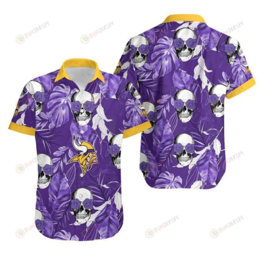 Minnesota Vikings Coconut Leaves And Skulls ??3D Printed Hawaiian Shirt