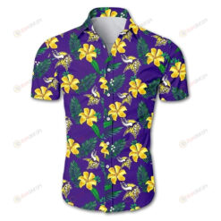 Minnesota Vikings Curved Hawaiian Shirt Logo Tropical Flower And Leaf In Purple