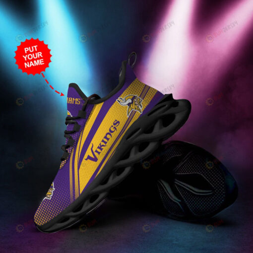 Minnesota Vikings Custom Name 3D Max Soul Sneaker Shoes In Yellow Purple