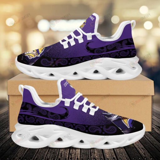 Minnesota Vikings Custom Name Logo Pattern 3D Max Soul Sneaker Shoes In Purple