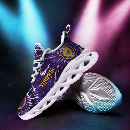 Minnesota Vikings Custom Name Logo Pattern 3D Max Soul Sneaker Shoes In Purple And White