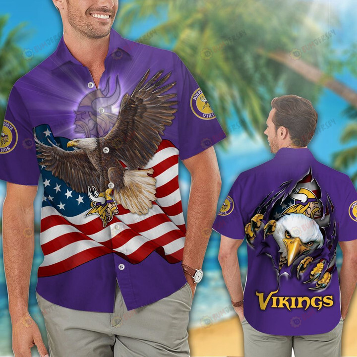 Minnesota Vikings Eagle American Flag ??3D Printed Hawaiian Shirt