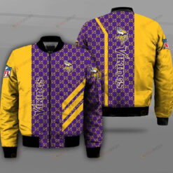 Minnesota Vikings GG Motif Casual Pattern Bomber Jacket- Purple/Yellow