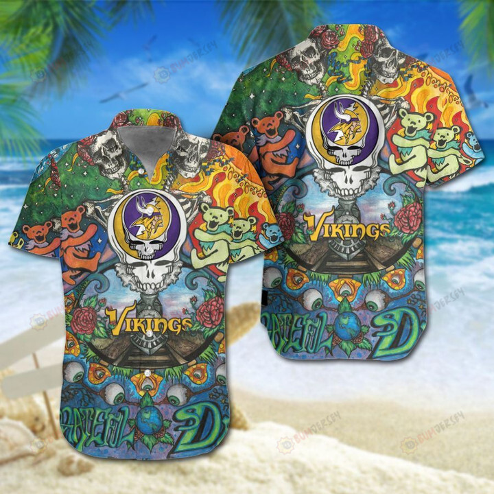 Minnesota Vikings Grateful Dead ??3D Printed Hawaiian Shirt