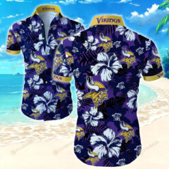 Minnesota Vikings Hibiscus Curved Hawaiian Shirt In Navy