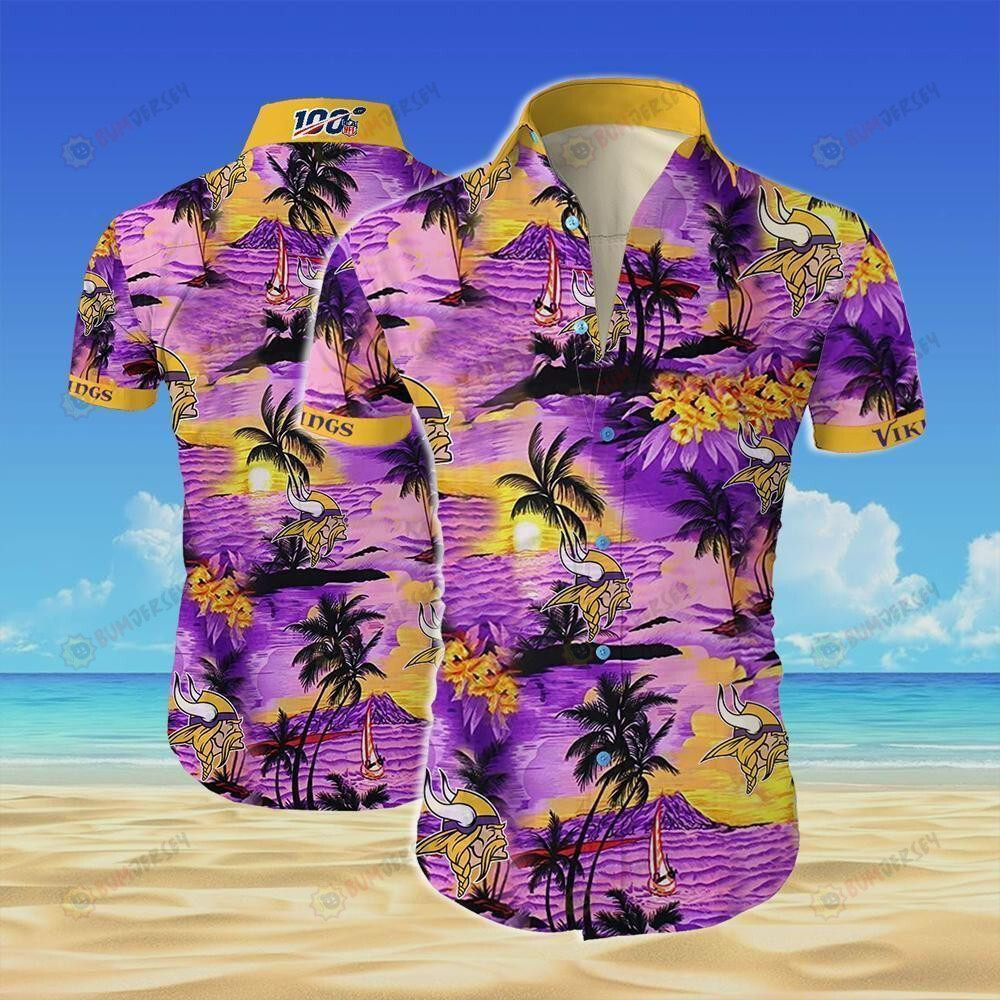 Minnesota Vikings Logo Coconut Tree Ocean ??3D Printed Hawaiian Shirt