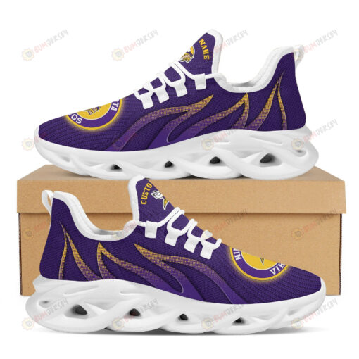 Minnesota Vikings Logo Custom Name Pattern 3D Max Soul Sneaker Shoes In Purple