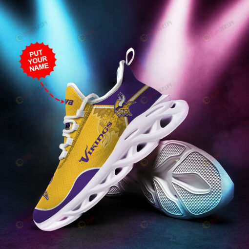 Minnesota Vikings Logo Custom Name Yellow Purple 3D Max Soul Sneaker Shoes