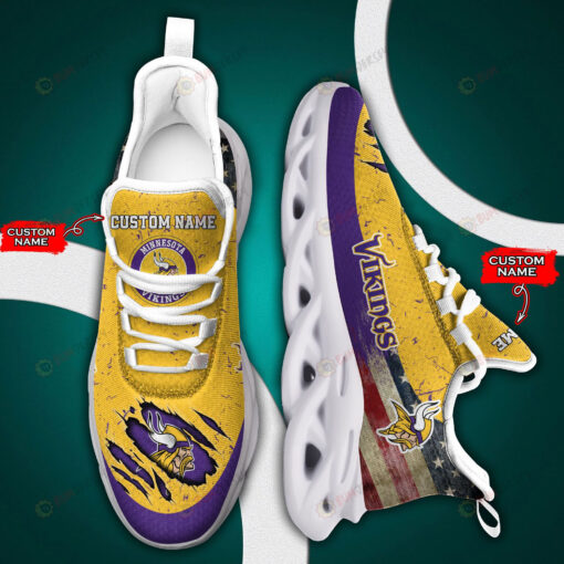 Minnesota Vikings Logo Flag Pattern Custom Name 3D Max Soul Sneaker Shoes