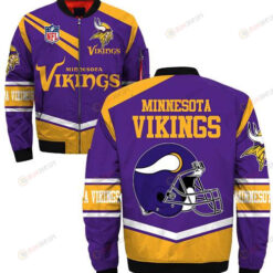 Minnesota Vikings Logo Helmet Pattern Bomber Jacket - Purple/ Yellow