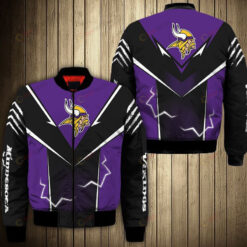 Minnesota Vikings Logo Lightning Pattern Bomber Jacket - Purple/ Black