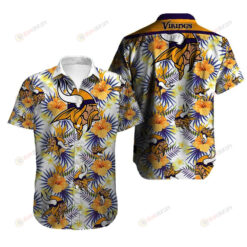 Minnesota Vikings Logo Orange Floral And Leave Pattern ??3D Printed Hawaiian Shirt