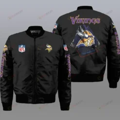 Minnesota Vikings Logo Pattern Bomber Jacket - Black