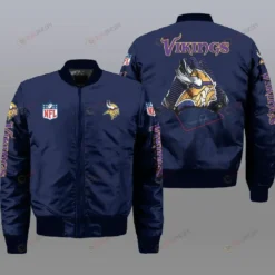 Minnesota Vikings Logo Pattern Bomber Jacket - Navy Blue