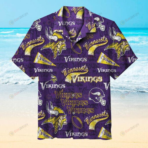 Minnesota Vikings Logo Rugby Ball Helmet Hawaiian Shirt