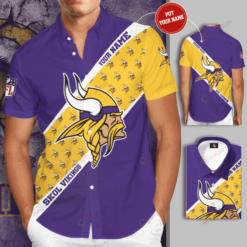 Minnesota Vikings Logo Skol Vikings Custom Name Curved Hawaiian Shirt