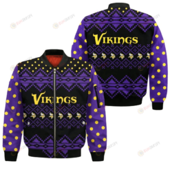 Minnesota Vikings Logo With Zig-zag Pattern Bomber Jacket- Purple