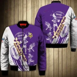Minnesota Vikings Players Pattern Bomber Jacket - Purple And White