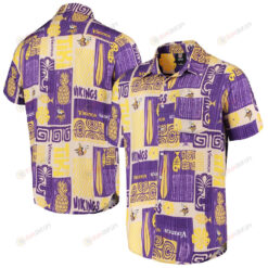 Minnesota Vikings Purple/Tan Tiki Floral Button-Up Woven Hawaiian Shirt