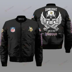 Minnesota Vikings Wings Skull Logo Pattern Bomber Jacket - Black