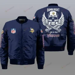 Minnesota Vikings Wings Skull Logo Pattern Bomber Jacket - Navy Blue