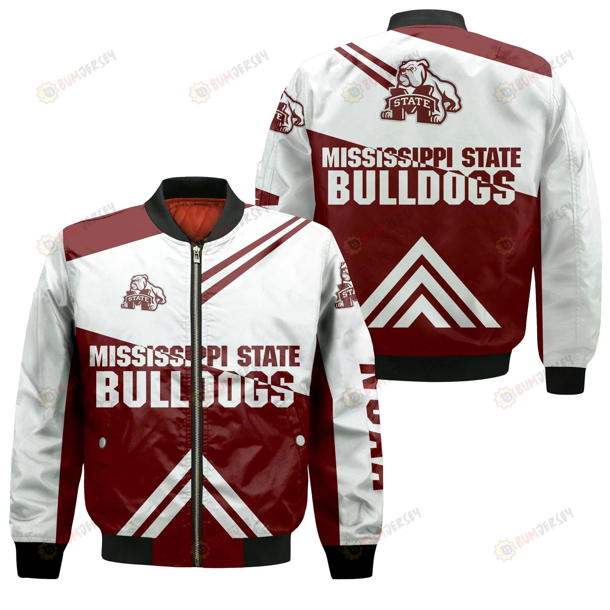 Mississippi State Bulldogs Football Bomber Jacket 3D Printed - Stripes Cross Shoulders