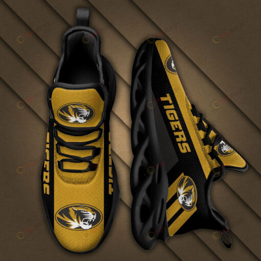 Missouri Tigers Logo Black Stripe Pattern 3D Max Soul Sneaker Shoes In Yellow