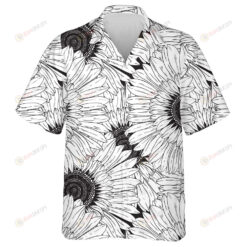 Modern Abstract Black And White Sunflowers Pattern Hawaiian Shirt