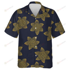 Modern Gold Stylized Sunflowers On Dark Background Hawaiian Shirt