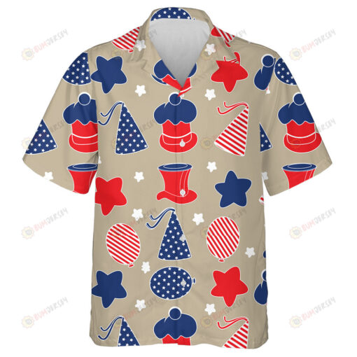 Modern Illustration Of Icons In American Flag Style Hawaiian Shirt