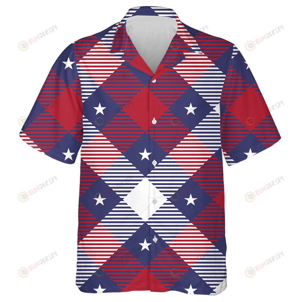 Modern Patriotic USA Star Tartan Pattern Hawaiian Shirt