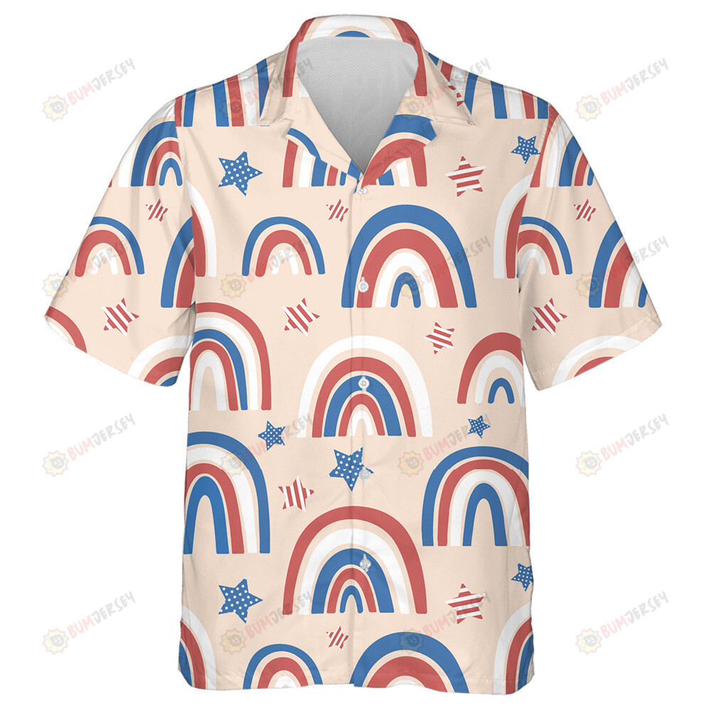 Modern Rainbow And Star Pastel Illustration American Flag Hawaiian Shirt
