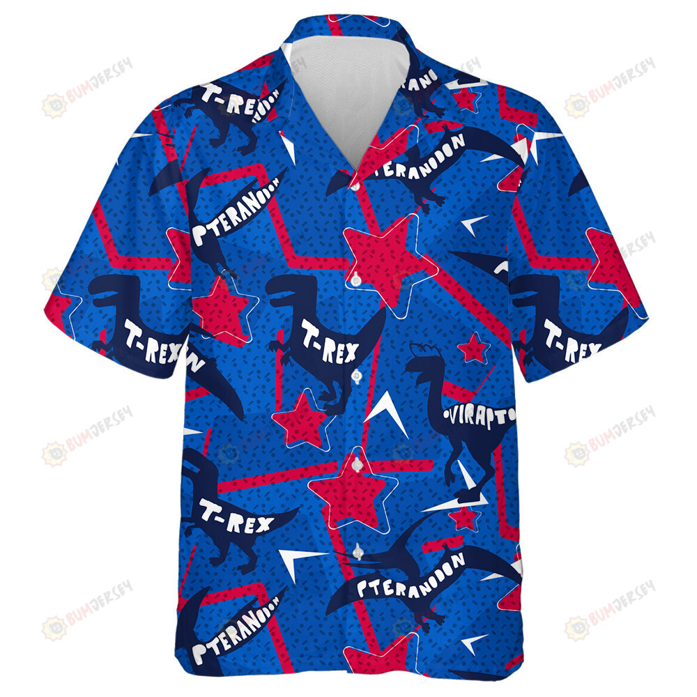 Modern Red And Blue Star Background With Different Dinosaur Hawaiian Shirt