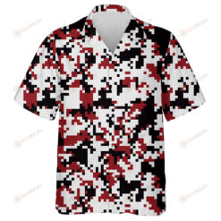 Modern White Red And Black Digital Pixel Camouflage Pattern Hawaiian Shirt