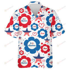 Monochrome Concept Stars With Lettering I Love American In Flowers Pattern Hawaiian Shirt