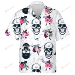 Monochrome Human Skulls With Colored Wild Roses Hawaiian Shirt