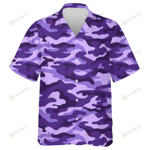 Monochrome Purple Camouflage Military Pattern Hawaiian Shirt