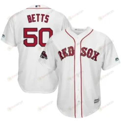 Mookie Betts Boston Red Sox 2018 World Series Champions Team Logo Player Jersey - White