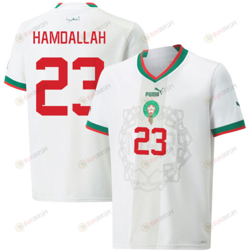 Morocco National Team 2022-23 Abderrazak Hamdallah 23 Away Men Jersey - White