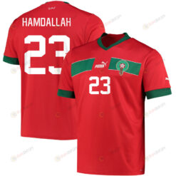 Morocco National Team 2022-23 Abderrazak Hamdallah 23 Home Men Jersey - Red