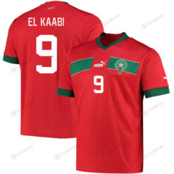 Morocco National Team 2022-23 Ayoub El Kaabi 9 Qatar World Cup - Red Home Men Jersey