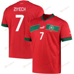 Morocco National Team 2022-23 Hakim Ziyech 7 Qatar World Cup - Red Home Men Jersey