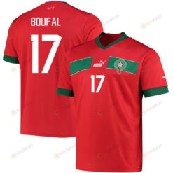 Morocco National Team 2022-23 Sofiane Boufal 17 Qatar World Cup - Red Home Men Jersey