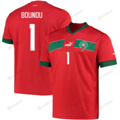 Morocco National Team 2022-23 Yassine Bounou 1 Qatar World Cup - Red Home Men Jersey