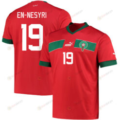 Morocco National Team 2022-23 Youssef En-Nesyri 19 Qatar World Cup - Red Home Men Jersey