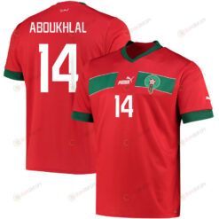 Morocco National Team 2022-23 Zakaria Aboukhlal 14 Qatar World Cup - Red Home Men Jersey